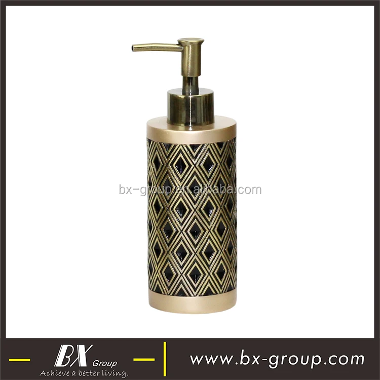 BX Group popular golden 6 pcs polyresin bathroom accessories set with trash can