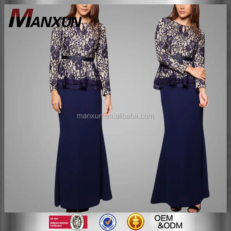 Hot Sale Kebaya Baju Kurung Modern Peplum Lace Dress Popular Design Abaya New Arrival Islamic Baju Kurung
