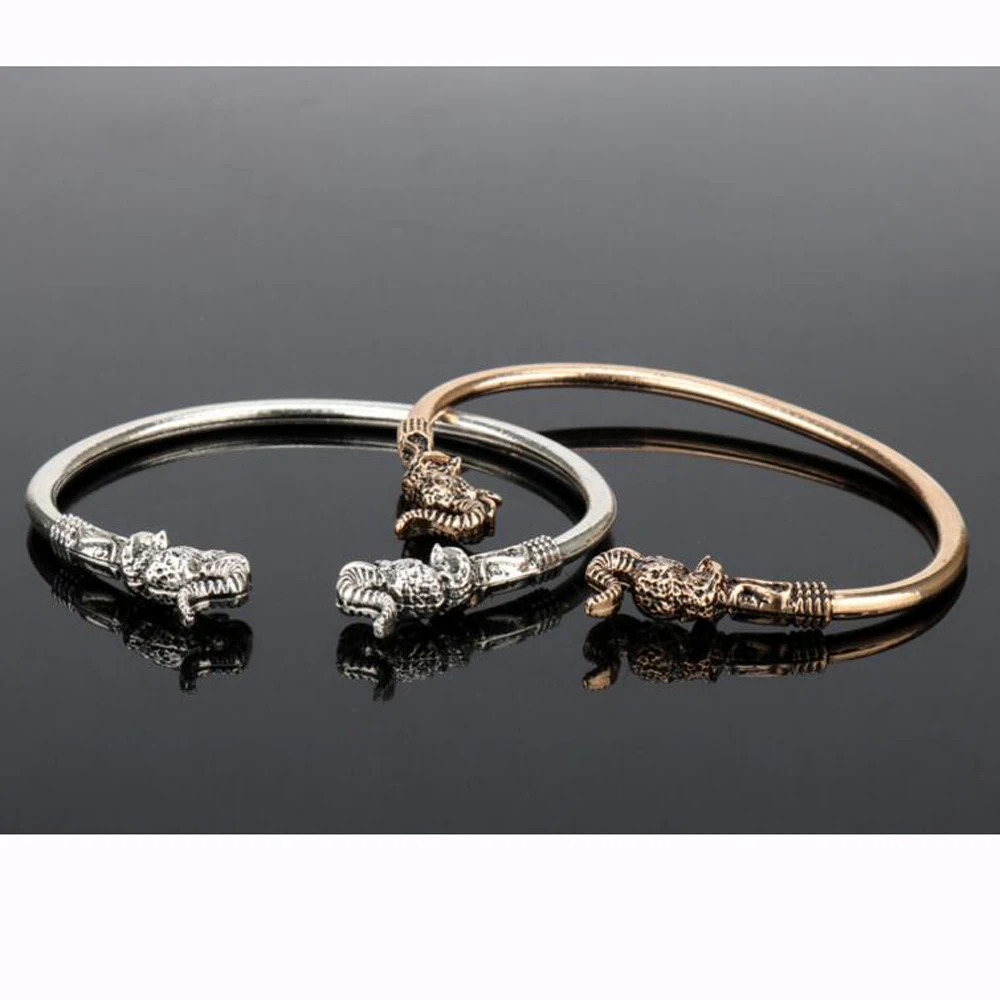 Pagan elephant head Fenrir Viking bracelet Two head elephant a double wolf head bracelet