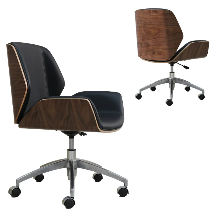 HE340 Modern design low back armless bent wood leather cafe office task chair