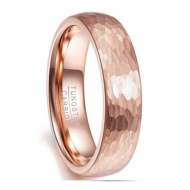 
Custom hammered rings tungsten carbide 8mm men gold engraved black rings 