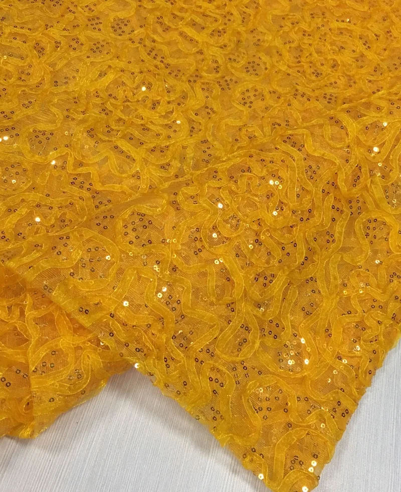 allover 3mm sequin lace embroidery tulle fabric with organza ribbon cord lace fabric for dress clothing