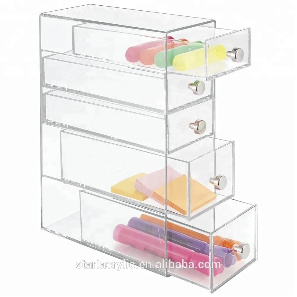 Clear Acrylic Desktop Makeup Cosmetic Jewelry Organizer With 5 Drawers