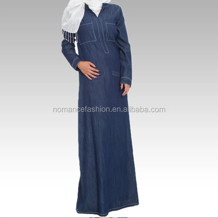 
front neck design denim maxi dress muslim patterns 