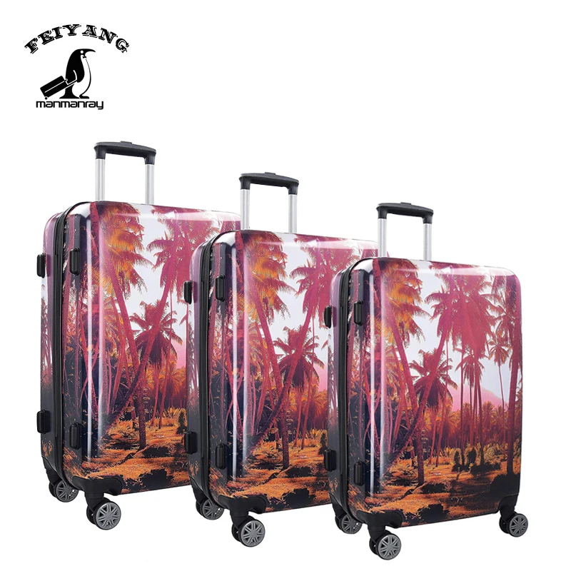 Customized Design ABS PC 3 pcs 20/24/28 Inch Travel Suitcase Printed Luggage Set