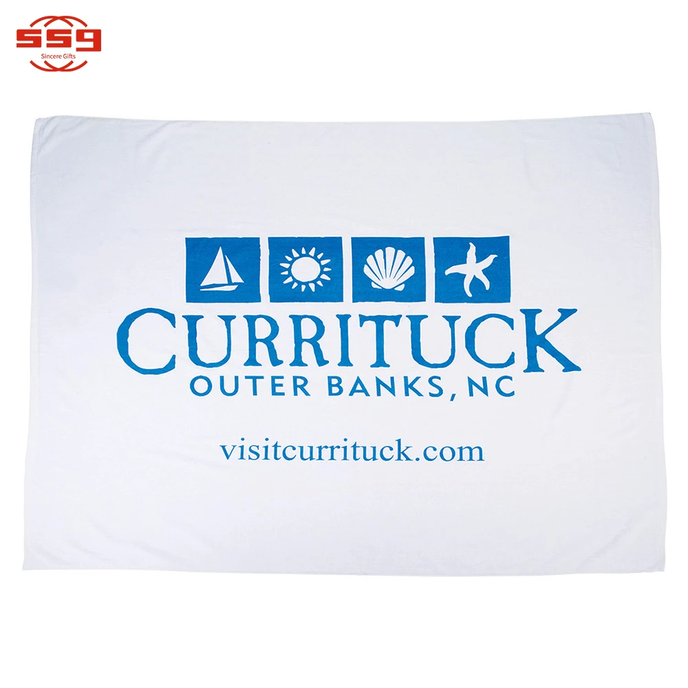 Promotional Cheap Full Color Cotton Large Beach Towel With Logo Custom Print
