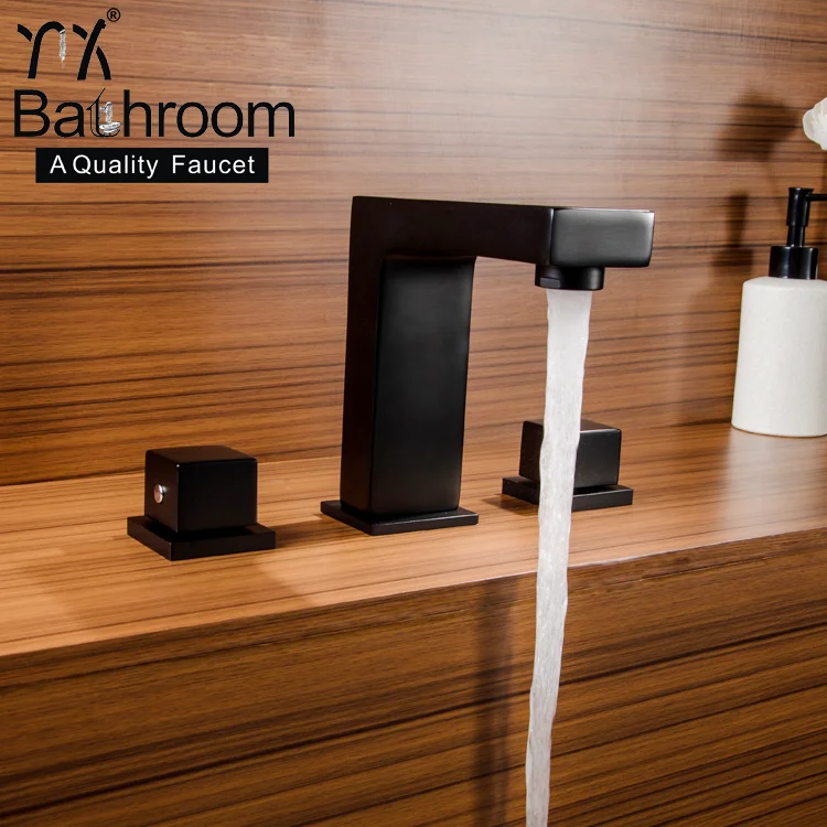 
Square columns Long neck faucet Deck mounted dual handle with three hole matte black Basin bathtub dual-use faucet 