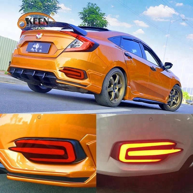 KEEN rear bumper reflector lights for Honda Civic 2016 2017 2018 led rear tail lamp car brake warning parking lamp