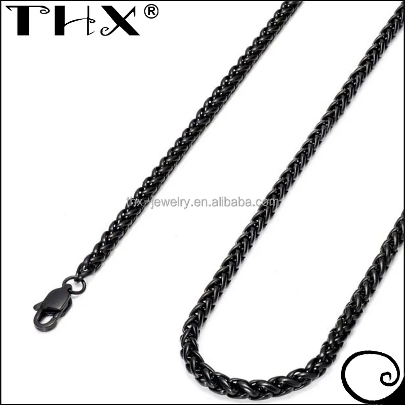 4MM Mens Womens Stainless Steel Wheat Chain Necklace Link Black 18-30 Inch