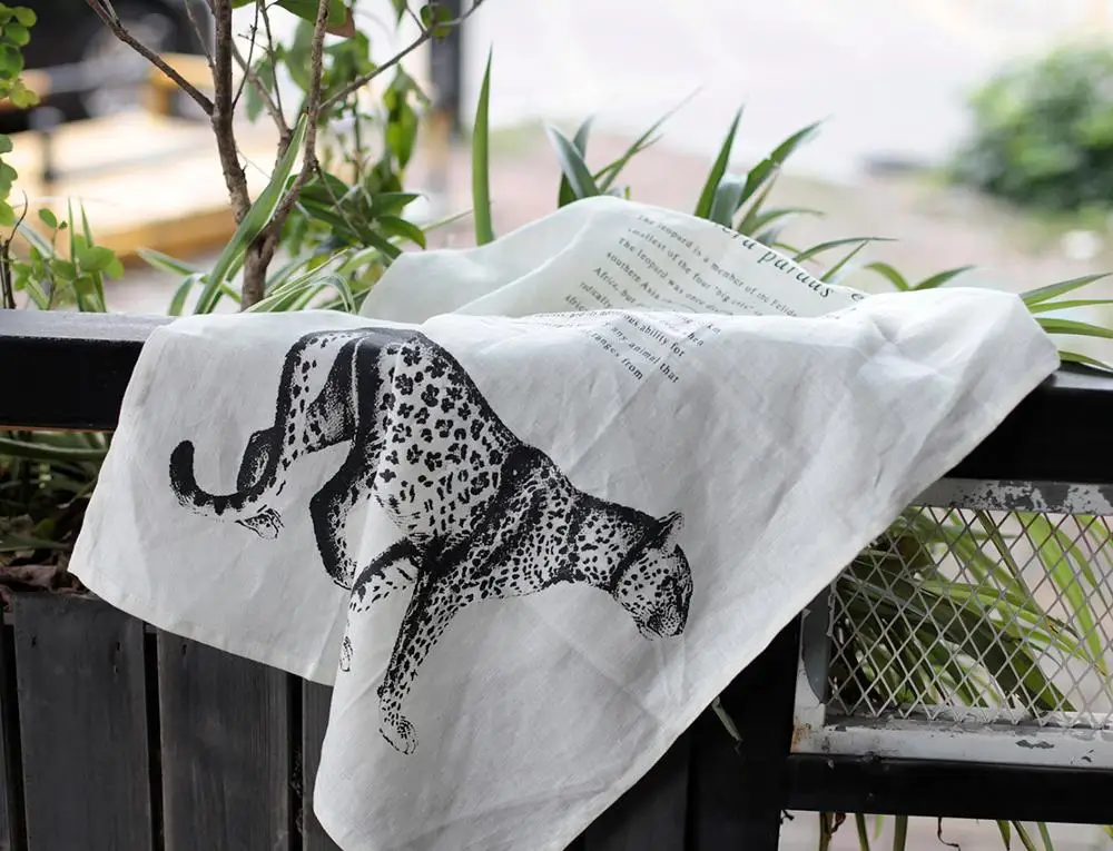 wildlife style pure flax  linen kitchen tea towel with custom design printed