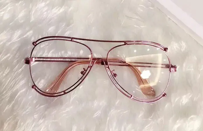 Korean Fashion Leisure Women Eyewear Hollow Flat Mirror glasses Fine Metal Frame Teenager Glasses