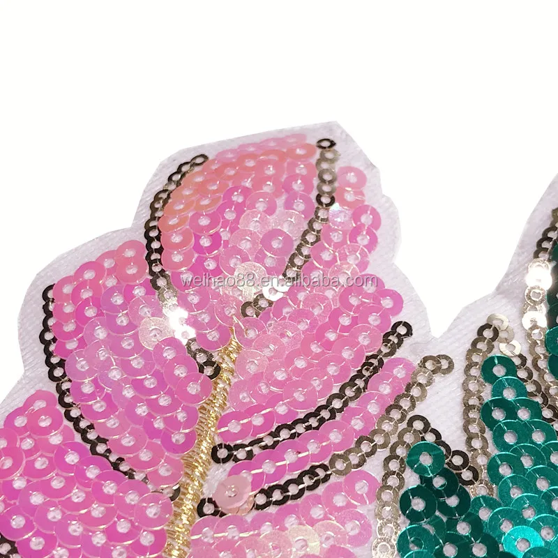 Pluma sequin patch/custom feather embroidery patches/applique 5mm colorful sequins