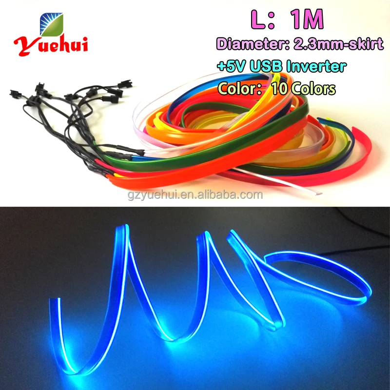 3Meter 2.3mm-Skirt Purple With 5V USB Driver Flexible EL Wire Glow Neon Led Thread Neon Tube Rope Light For Car Party Decoration