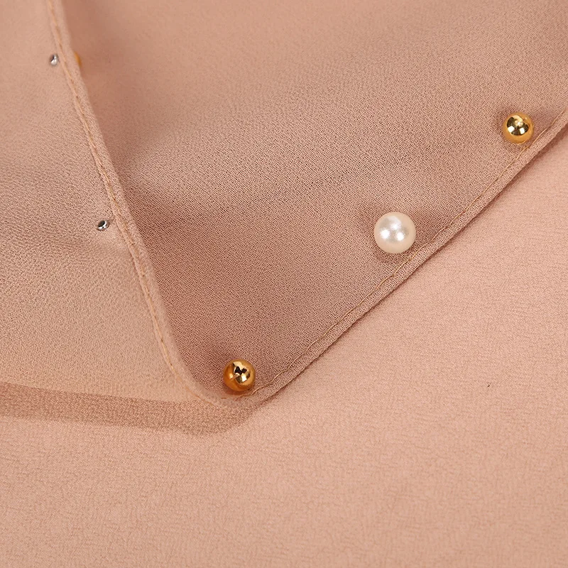 Chiffon 20 colors gold and white pearl hijabs islamic head wraps long muslim beads chiffon plain hijab scarf