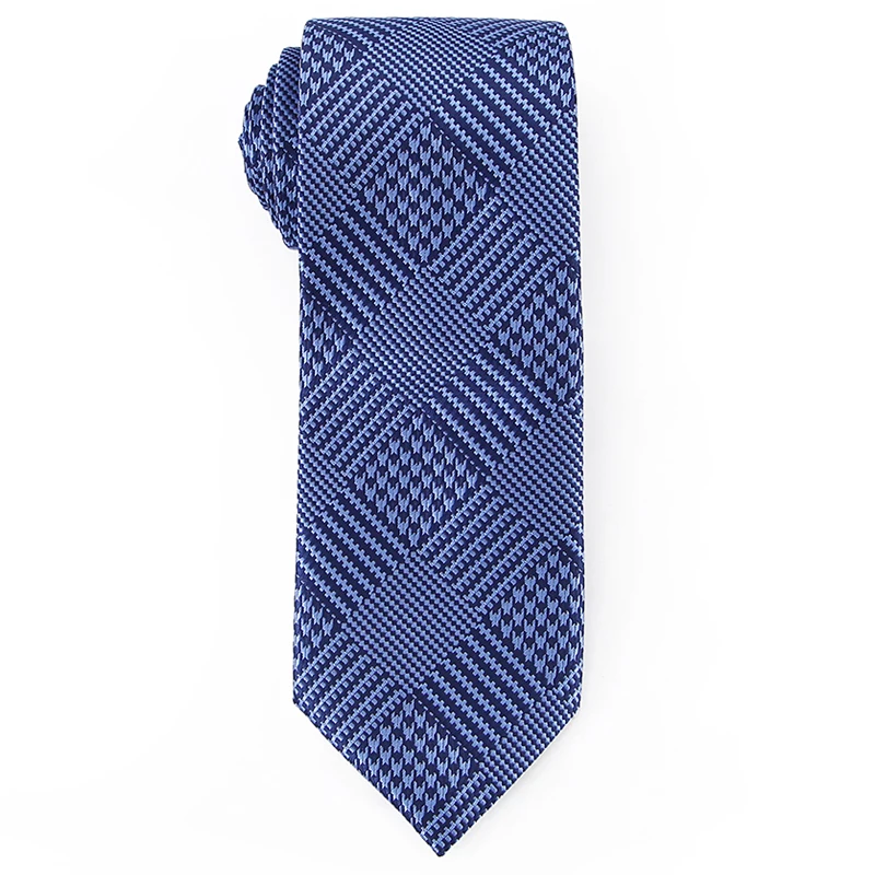 Мужской классический деловой галстук из микрофибры тканые жаккардовые Синие Клетчатые галстуки с подарочной
