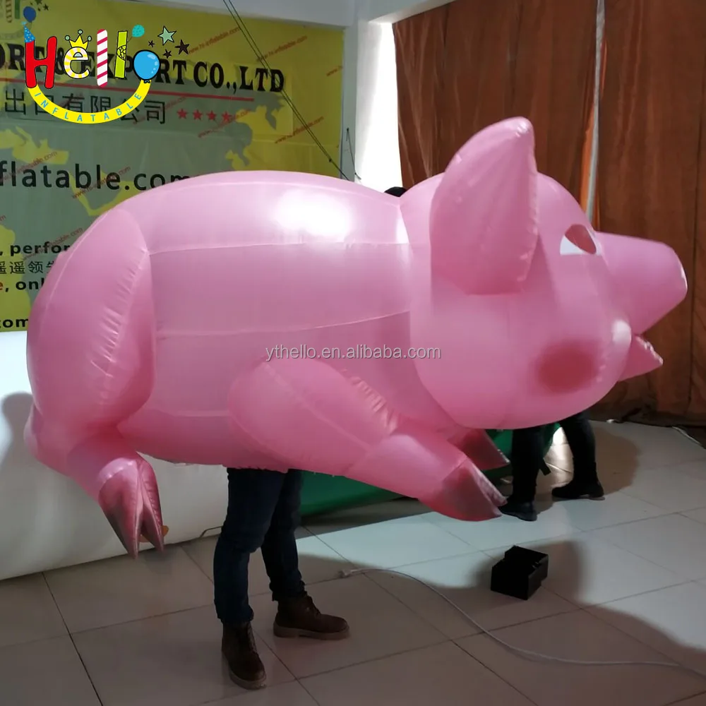Pink lovely walking inflatable movable pig cartoon costume toy