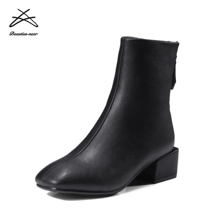 2018 new fashion black leather women winter boots ankle boots for women