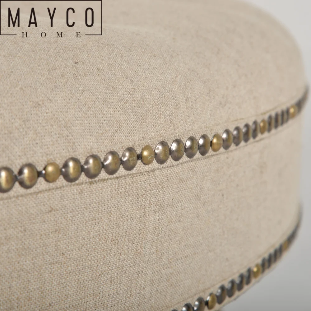 Mayco Ottoman Furniture Button Tufted Beige Linen Round Accent Ottoman Foot Stool Large