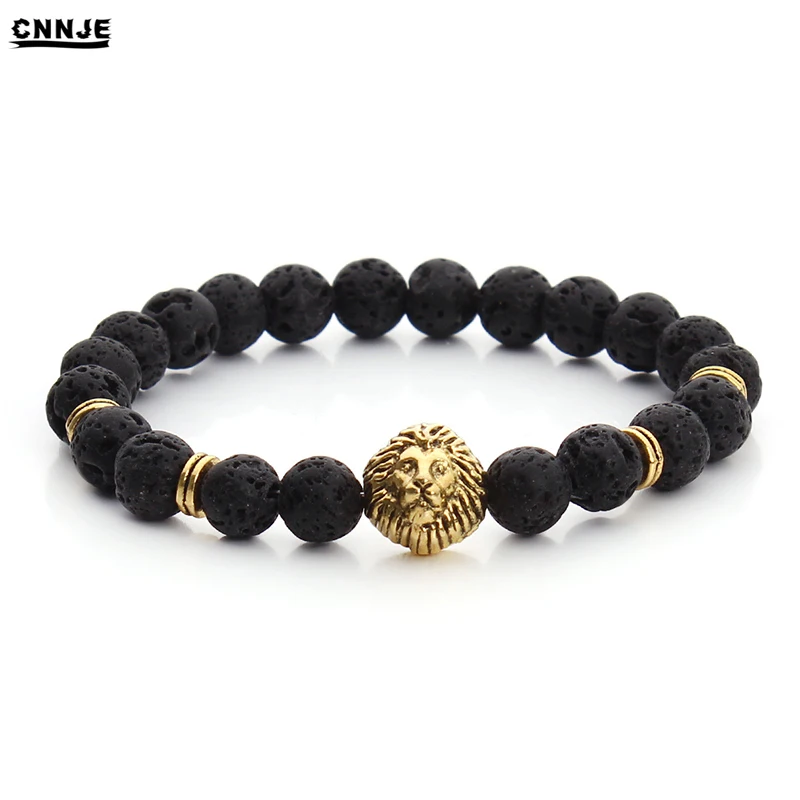 
Luxury Men Bracelet New Design Lava Stone Bracelet Volcanic Stone Bracelet Lion Hand Accessories 