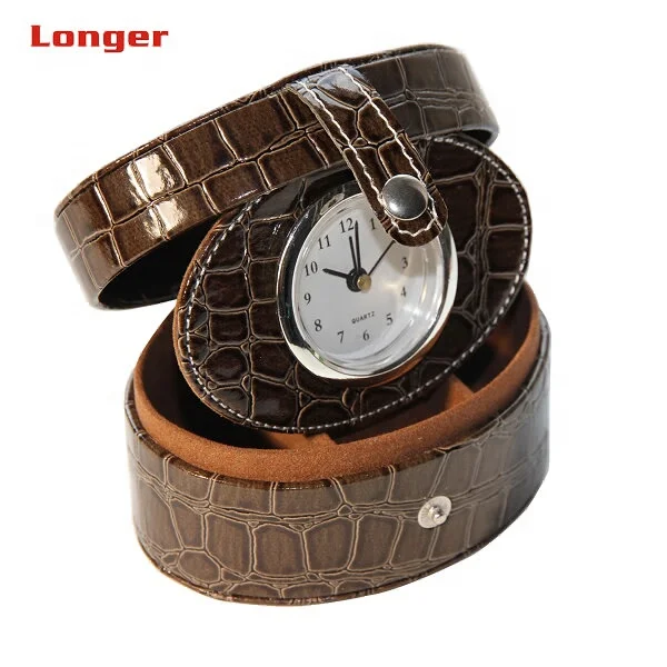 Fashion Customized Pu Leather Travel Alarm Clock With Jewelry Box LG2049C
