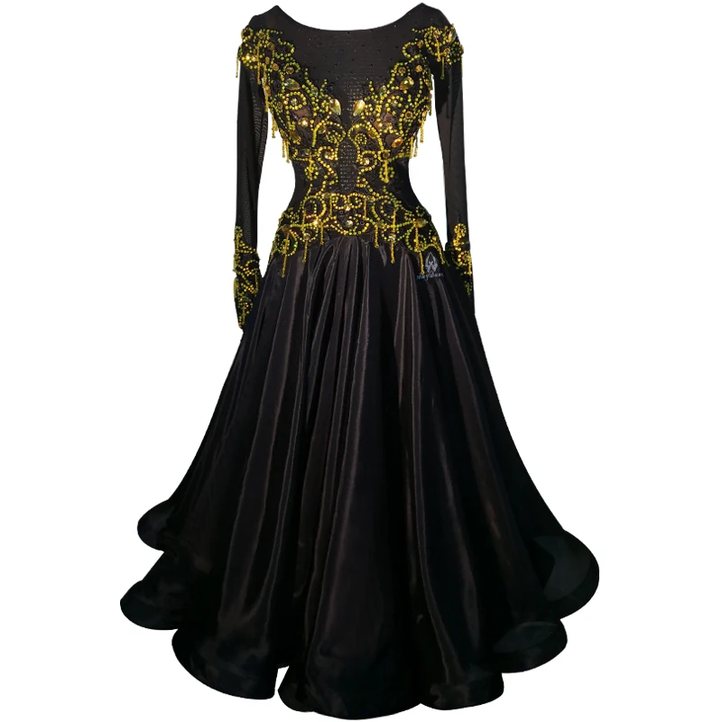 
Ballroom dance wear Import fabric black ballroom dresses adults from competition ballroom dance dress 