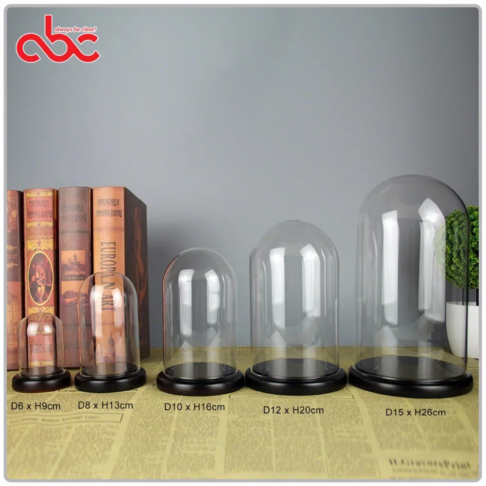 
Handmade Borosilicate D5.5*H6cm Mini Glass Dome With Wooden Base Clear Glass Cloche 