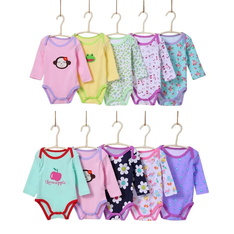 wholesale 5 in 1 long sleeve animal printed baby newborn infant bodysuits