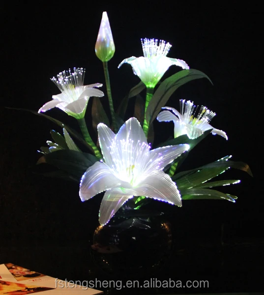 2021 Popular high quality simulation decorative flowers with led lights White Pink Lily with color change