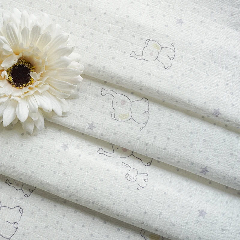 Modern design soft hand feel elephant print patterned cotton muslin voile fabric