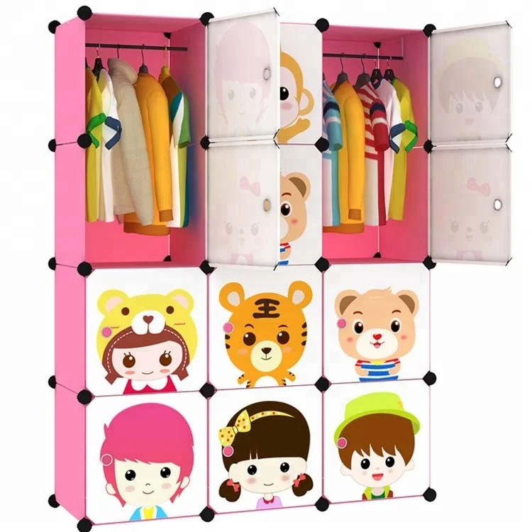 
Cartoon door Freestanding ABS Plastic diy folding cupboard baby wardrobe cupboard baby Dust seal wardrobe 