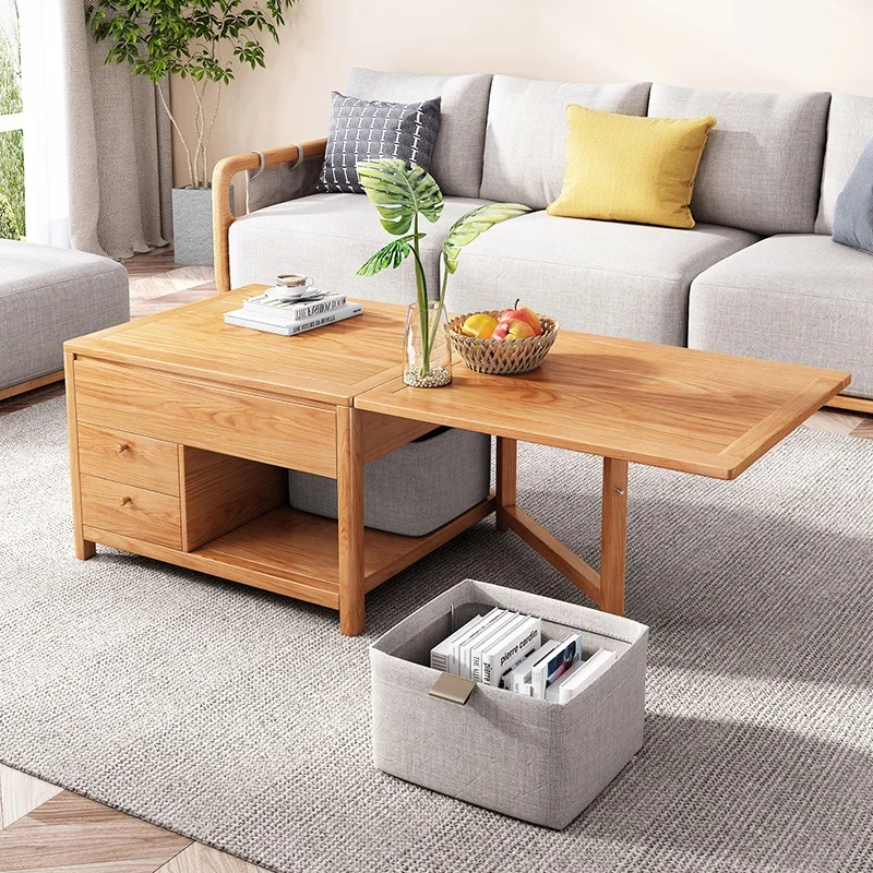 New Design Modern Living Room Furniture Storage Box Lifting Extendable Wooden Folding Coffee Table