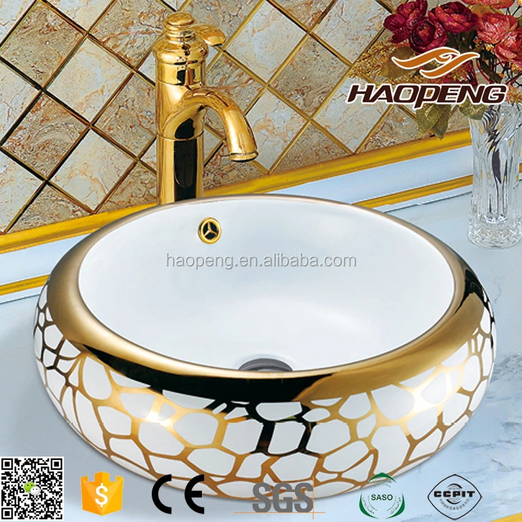 Gold plated art basins Ceramic Countertop Sinks colorful wash basin G673