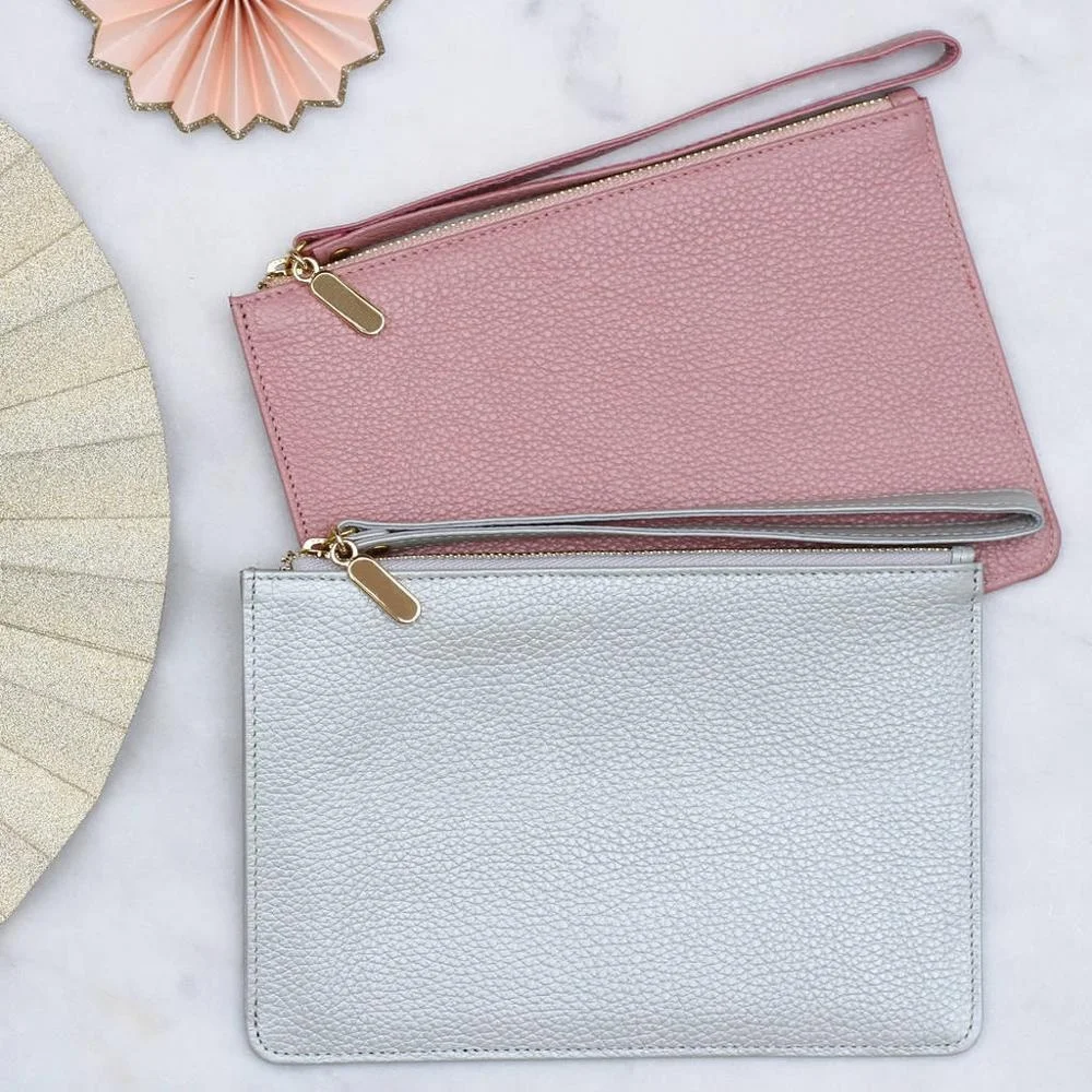 
Personalised Luxury Grain Leather Wrist Strap Clutch Bag Ladies grain leather Purse 