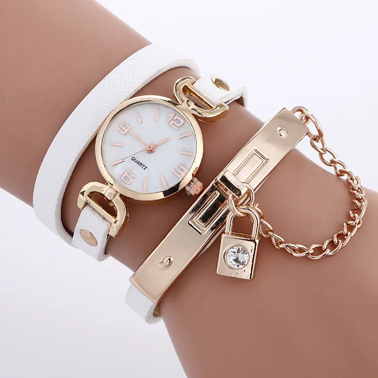 Lock pendent Fashion Fancy Luxury Chain Wrap Lady Bracelet Watch LNW348
