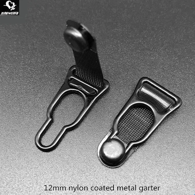 Garment accessories 12mm metal garter Black nylon coated metal suspender garter hook clip