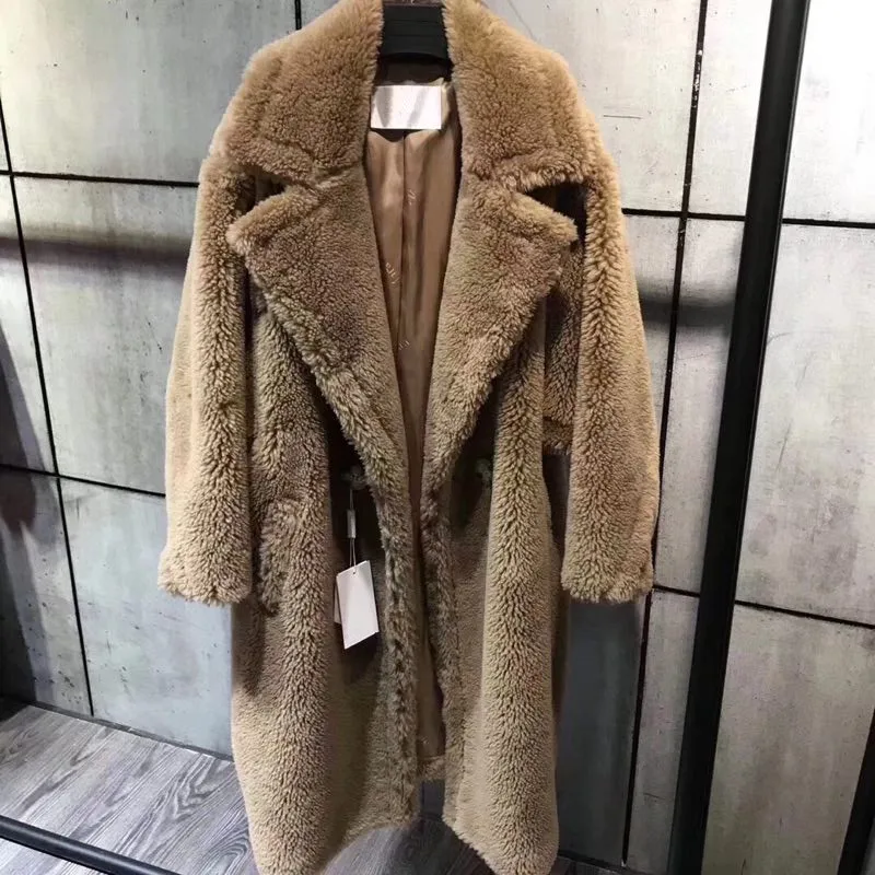 Pink Beiger Khaki Red Women Plus Size Long Thick Single Button 100% Real Mongolian Sheep Lamb Fur Coat