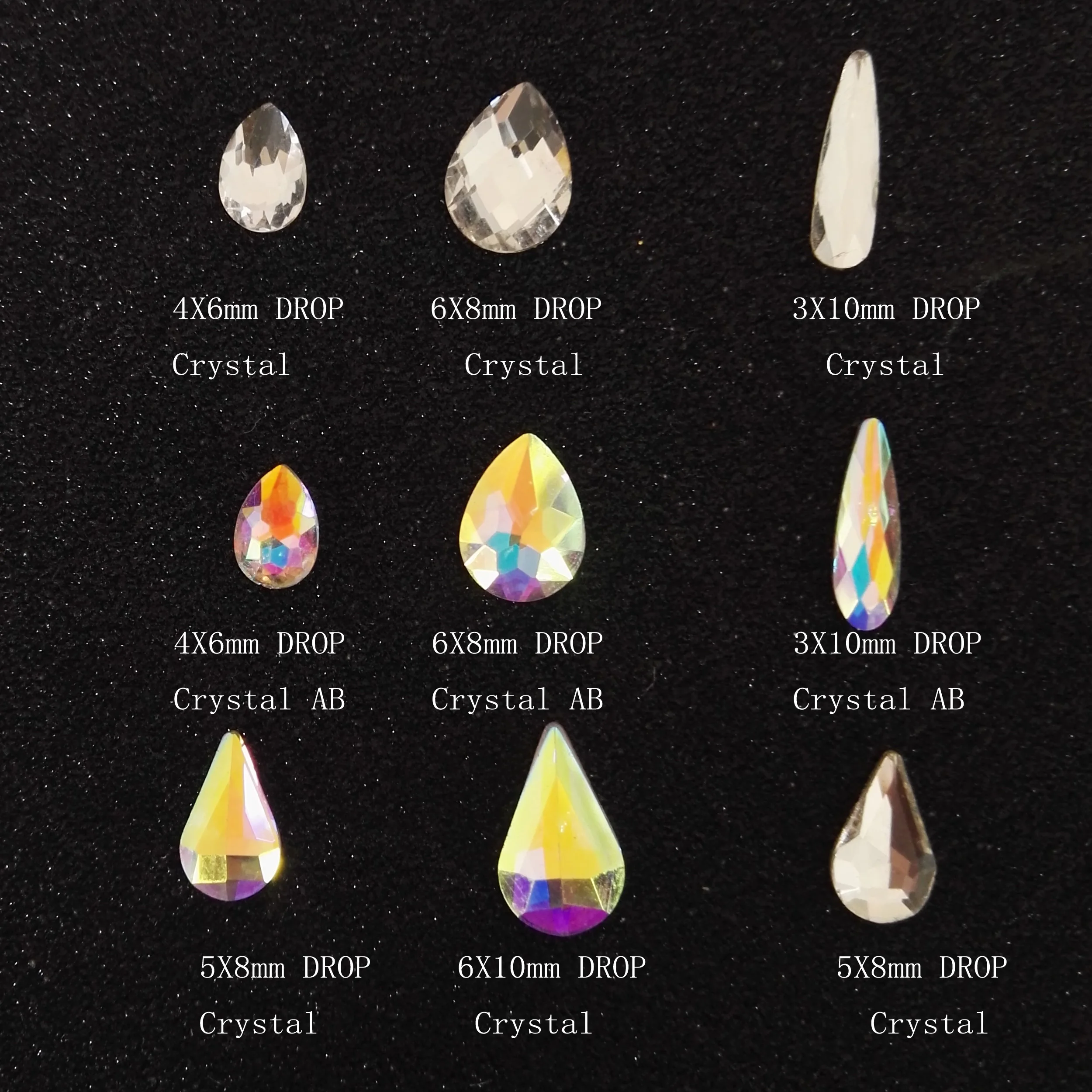 crystal AB teardrop  non hot fix foiled back bling nail art rhinestones