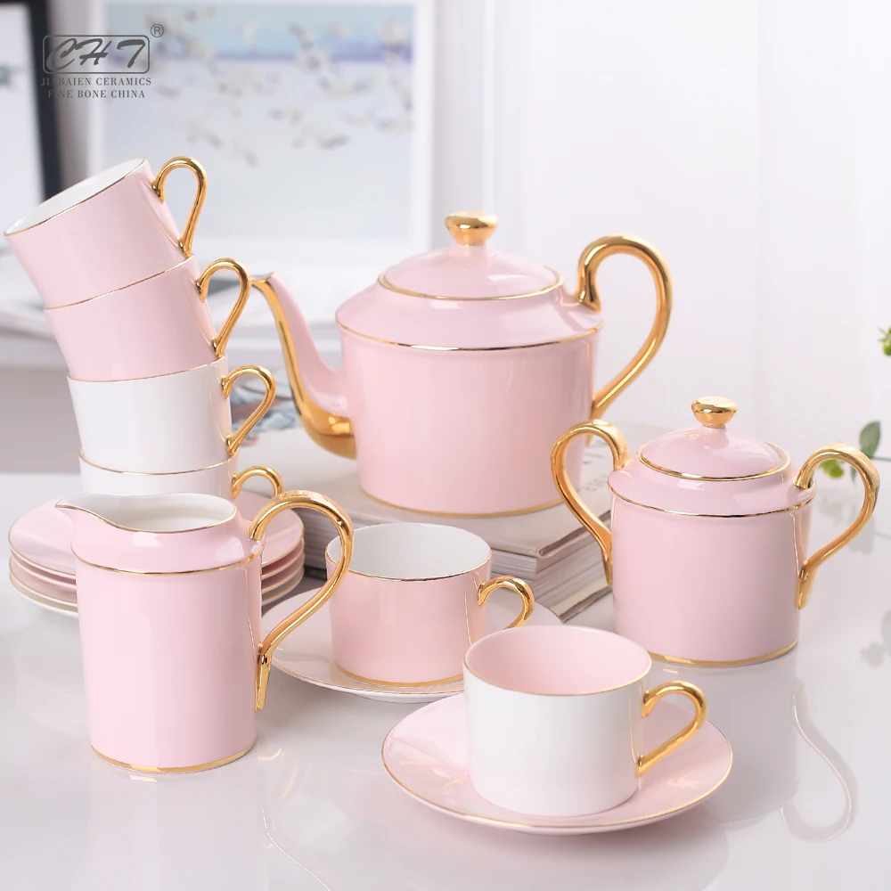 15pcs high quality decorative german breakfast coffee tea cup set fine bone china gifts packing royal with gold rim  for cafe