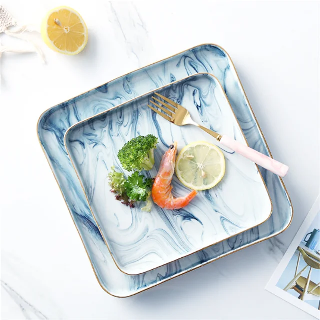 High quality popular Customized elegant  marble fashion plates sets dinnerware