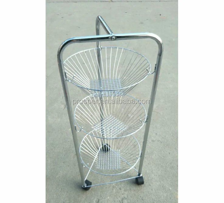 
High quality 3/4 Tier kitchen trolley round vegetable fruit cart trolley storage rack basket stand 