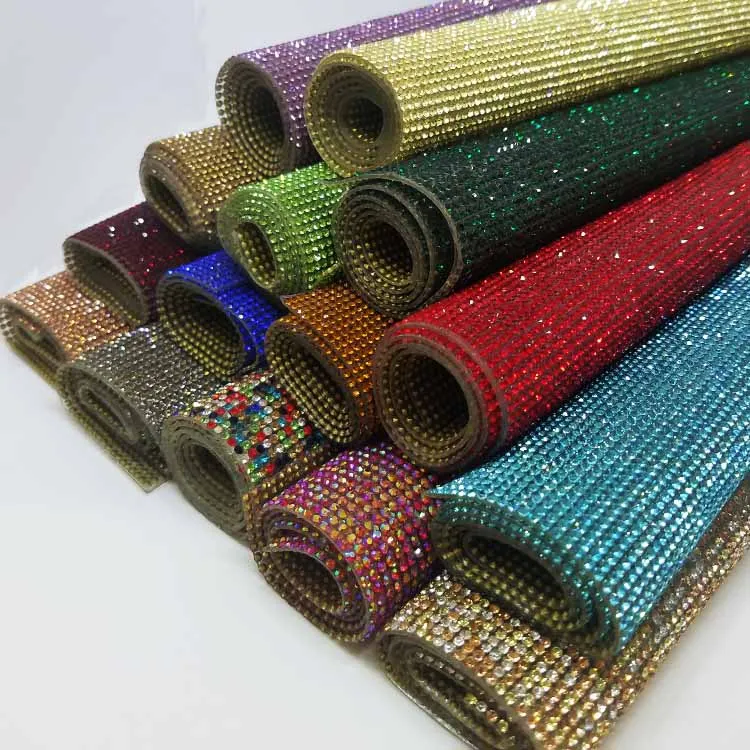 
LOCACRYSTAL Brand Bling Adhesive Rhinestone Mesh Hotfix Crystal Rhinestone Sheet 