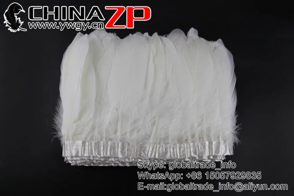 
ZPDECOR Hot Sale White Goose Satinettes Feather fringe For Carnival Decoration Dance Costumes Trim 