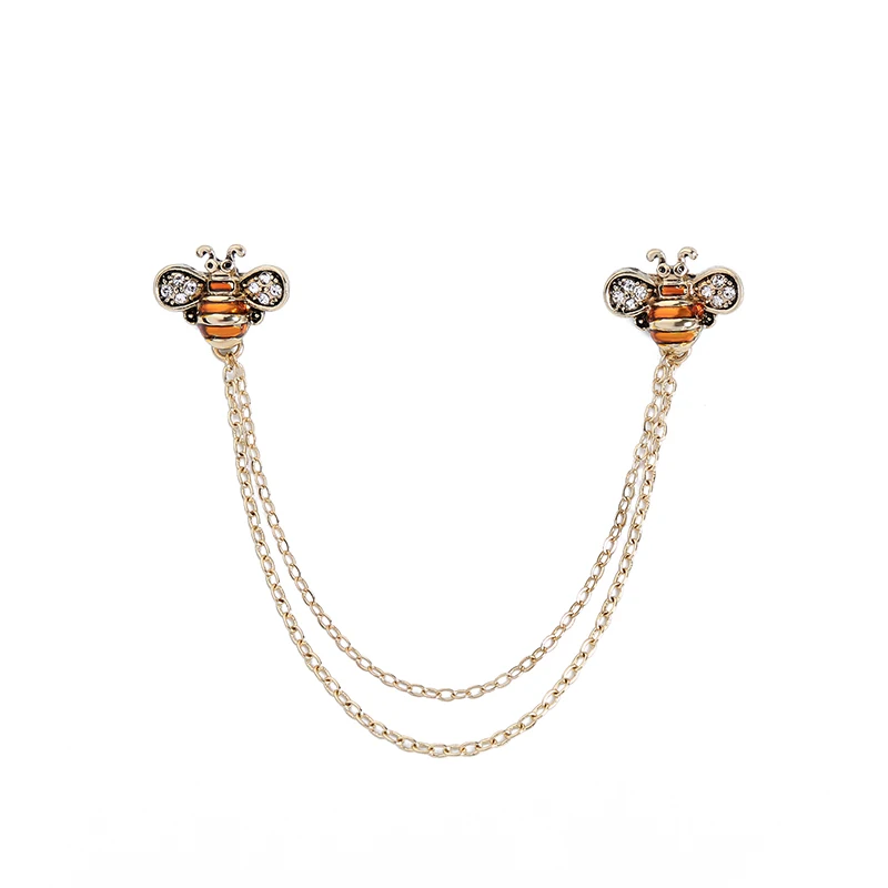 mt004 Fashion Gold Plated Men Enamel Bee Chain Brooch