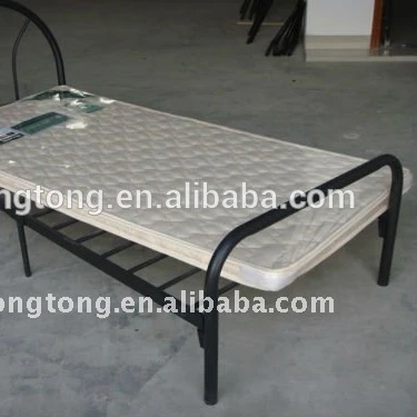 Export steel single bed with mattress /iron round tube /heavy duty bedroom furniture  / rent house for workers