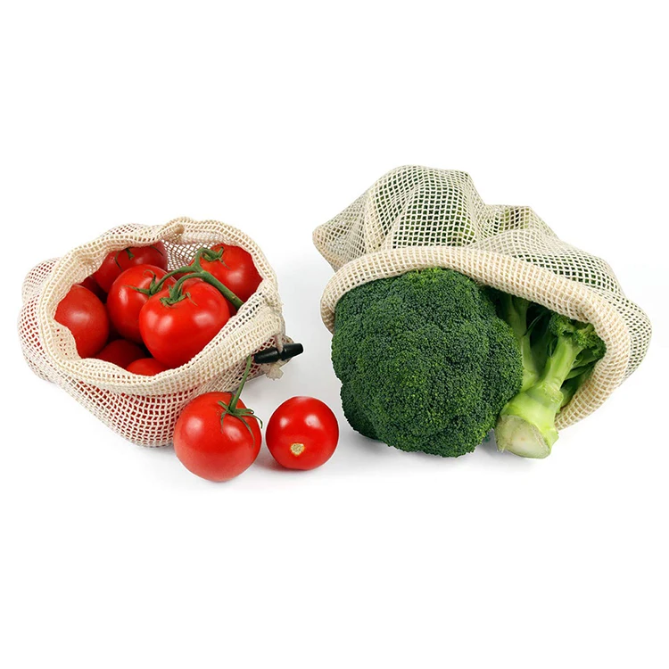 Custom size reusable cotton mesh produce bag set vegetable fruit mesh bag