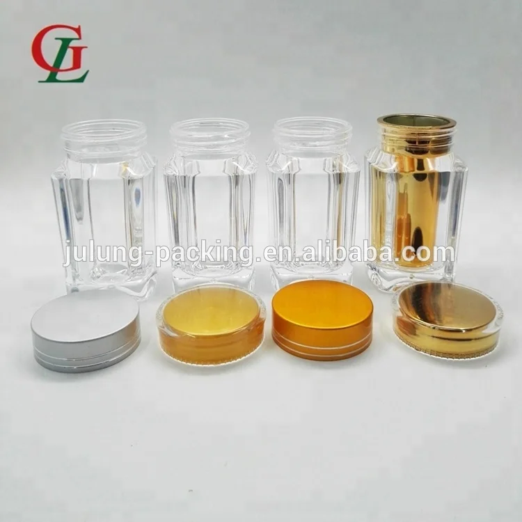 60cc square acrylic plastic capsules bottle healthy care product double wall bottle capsule bottle with child resistance packing