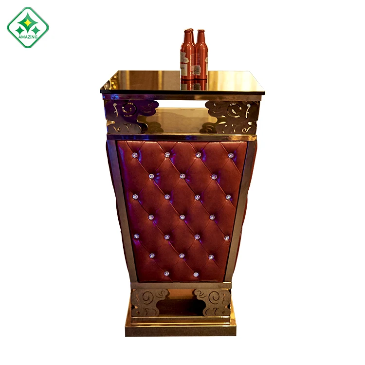 
French Style Baroque Home Bar Furniture Top Quality Portable High Top Party Square Top Leather Decorative Bar Table 