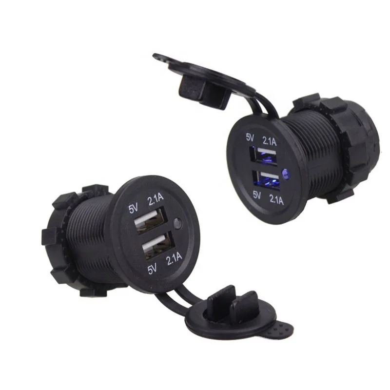 Waterproof 12v to 24v dual panel mounting usb sockets with indicator