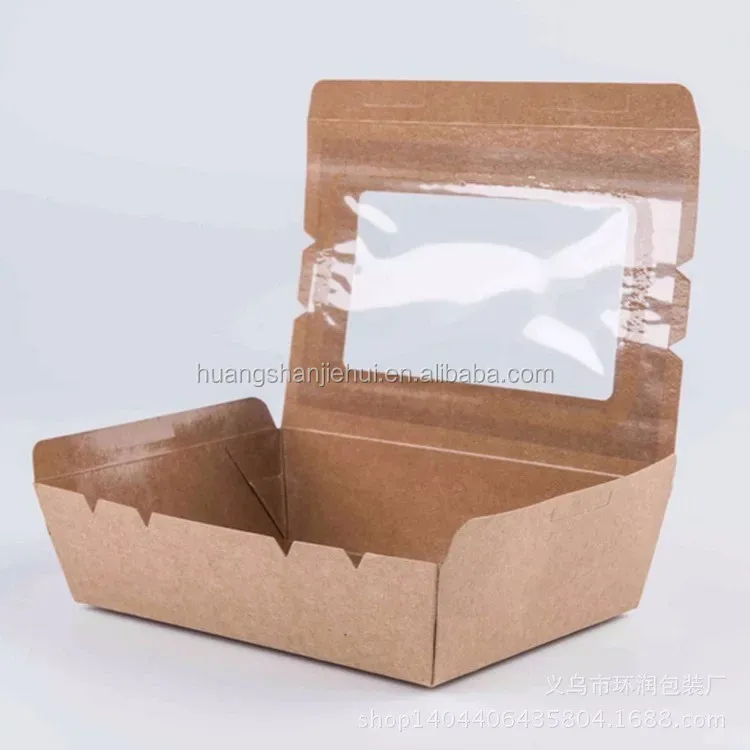 Disposable Brown Kraft Paper Food Box Takeaway Packaging Container with PET window