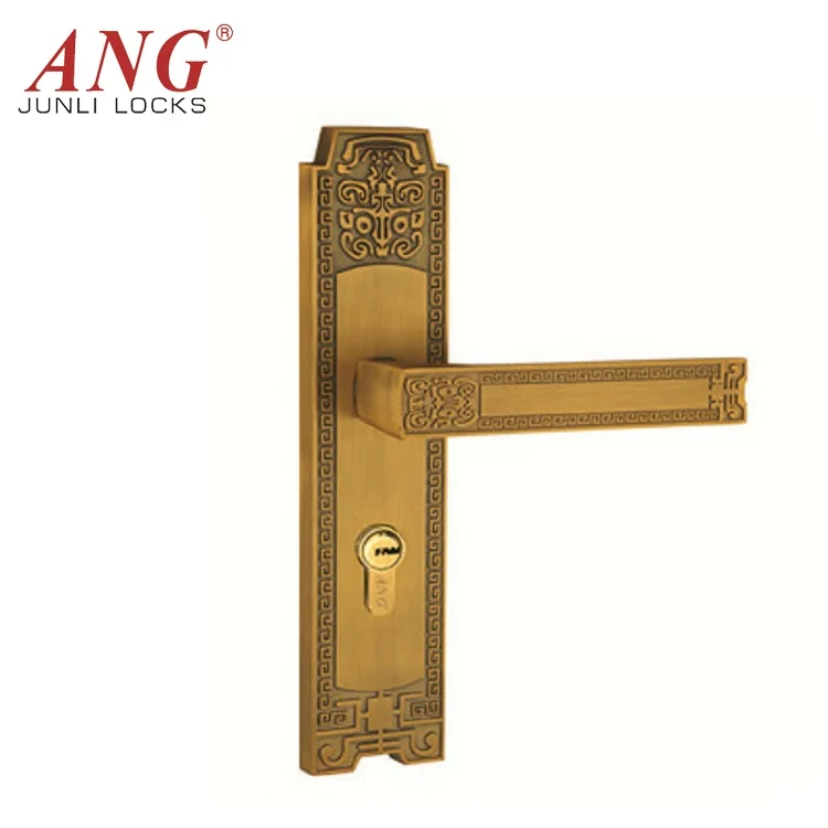 China Manufacturers Mortise Hotel Double Pull Red Copper Antique Classic Self Locking Aluminum Sliding Door Handle And Lock